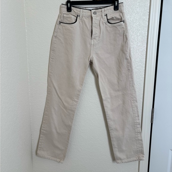Reformation Cynthia High Rise Straight Jean Size 28 Cream And Black - Picture 2 of 8